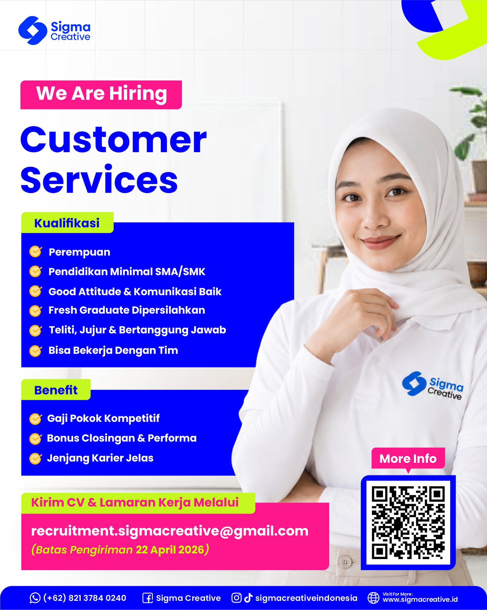 We Are Hiring - Customer Services Sigma Creative